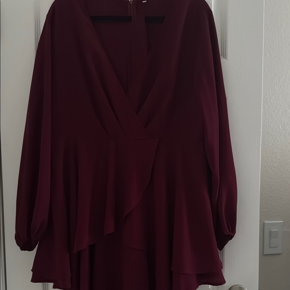 Amazon Red V-Neck Bishop Sleeve Dress for Work